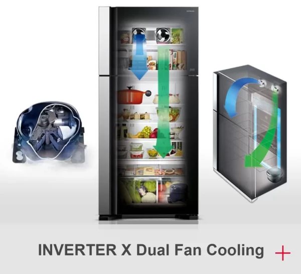 Hitachi 600L Fridge RV800PUN7KBSL, Double Door Top Mount Freezer, LED Control Panel, Inverter Compressor, Frost Free Refrigerator - Brilliant Silver - Image 5