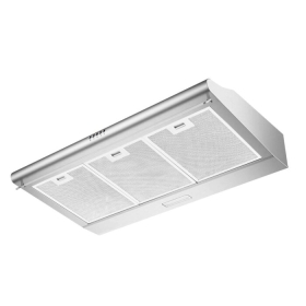 Hisense 90cm HHO90TASS Pyramid Hood, Chimney Cooker Kitchen Extractor Fan – Silver. 65 dB noise level 90cm width 3 speed settings Washable grease filters Chimney design 330m³/h airflow D energy efficiency Push buttons LED Light 67W power output