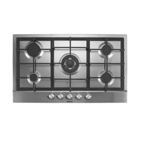 Hisense 90x60cm Built-In Gas Hob HHU90GASS, 5 Gas Burners, Auto Ignition, Cast Iron Pan Supports - Silver.