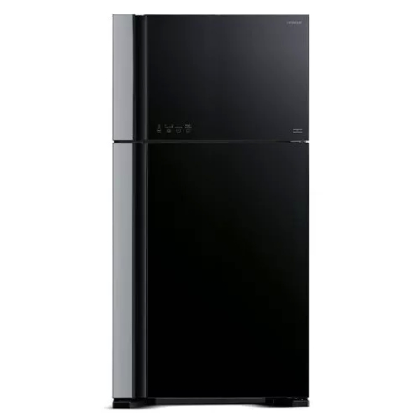 Hitachi 600 L Refrigerator | Top Freezer | RVG800PUN7GBK | Frost Free | Inverter Compressor | Glass Black