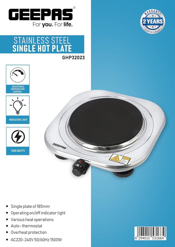 Geepas Single Hot Plate GHP32023, 1500W - Image 3