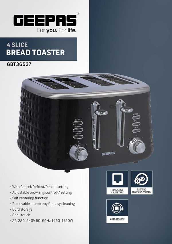 Geepas 4 Slice Bread Toaster GBT36537 - Image 2